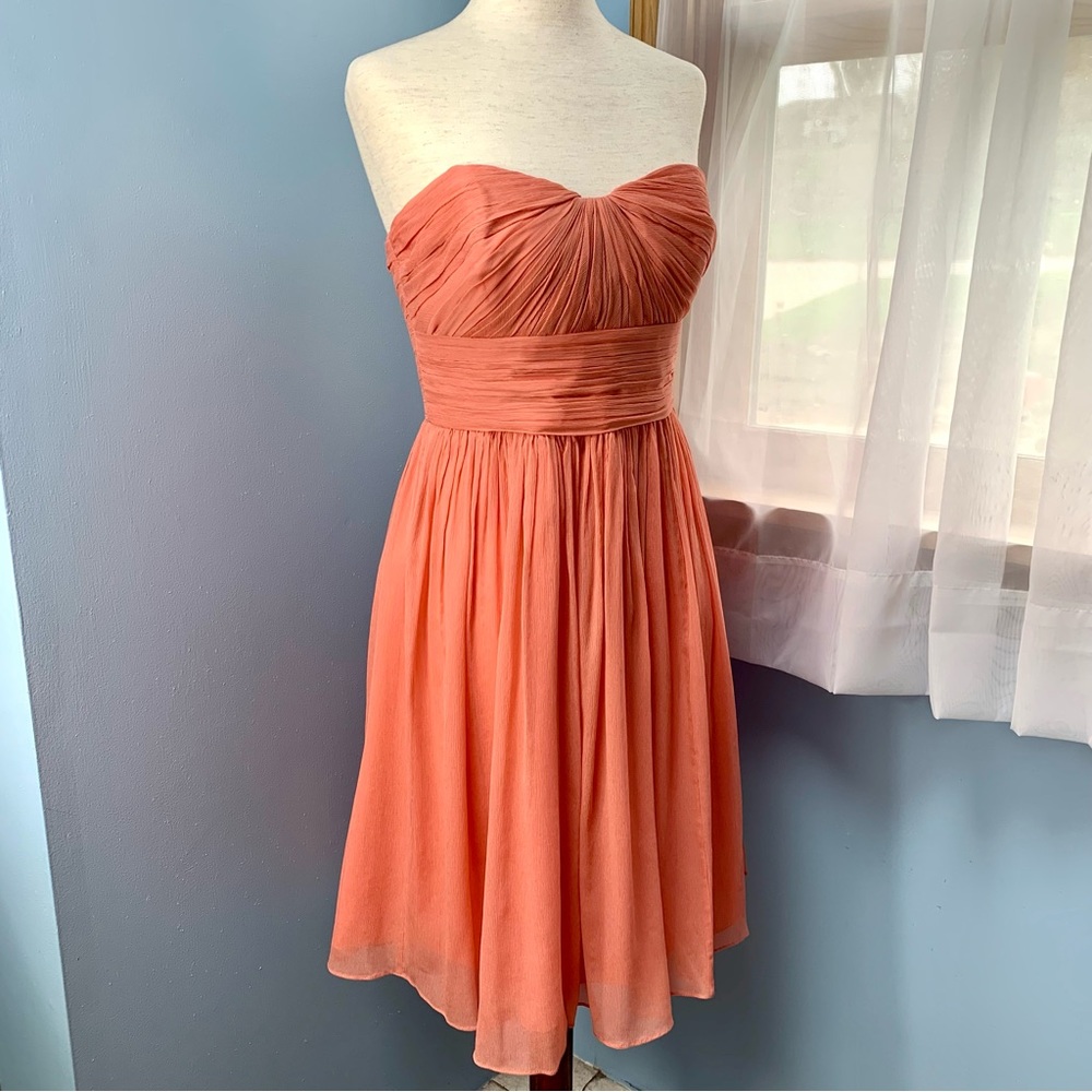 J. Crew Peach Silk Chiffon Strapless Dress - Picture 6 of 10